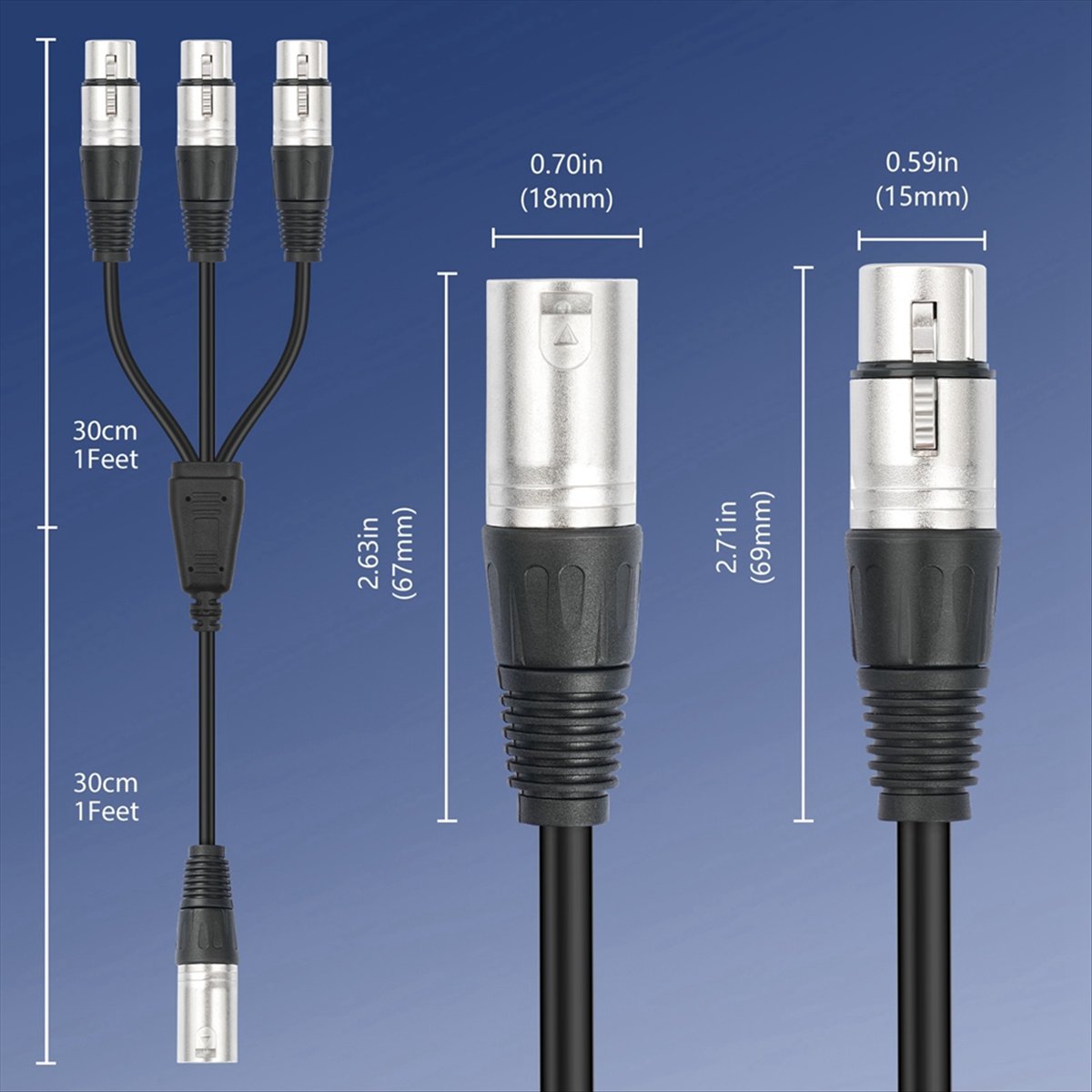 (PQWN) 3Pin XLR Male to 3 Fema - Audio Music Splitter บทวิจารณ์และราคา
