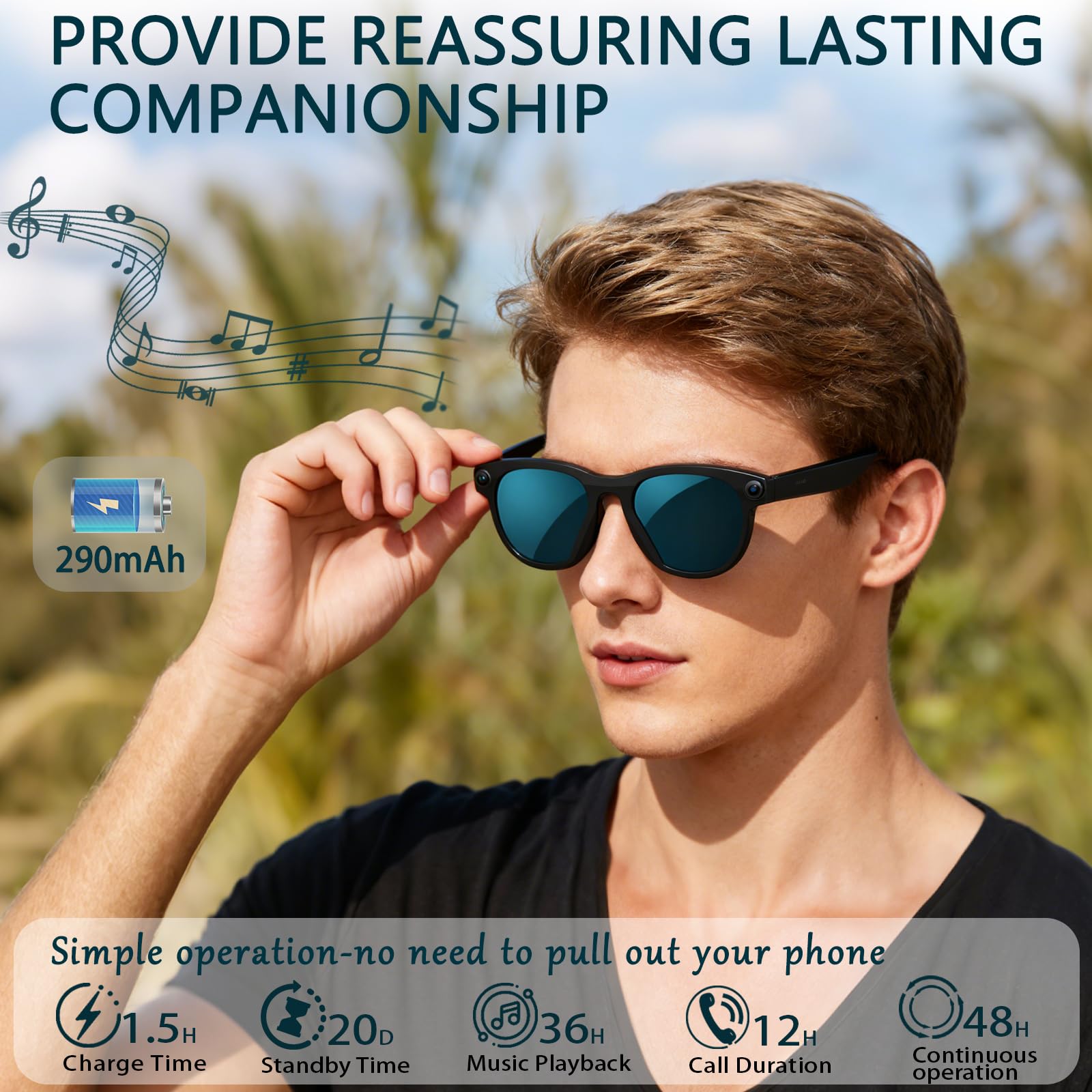 Black Smart Ai Glasses for Men - Audio Music Arabic บทวิจารณ์และราคา