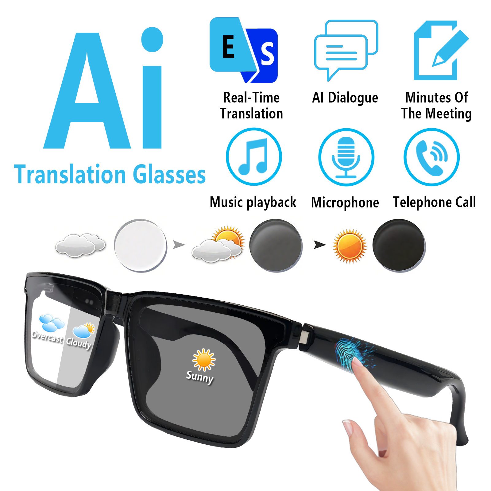 Smart Audio Glasses with Real- - Audio Music Bluetooth บทวิจารณ์และราคา