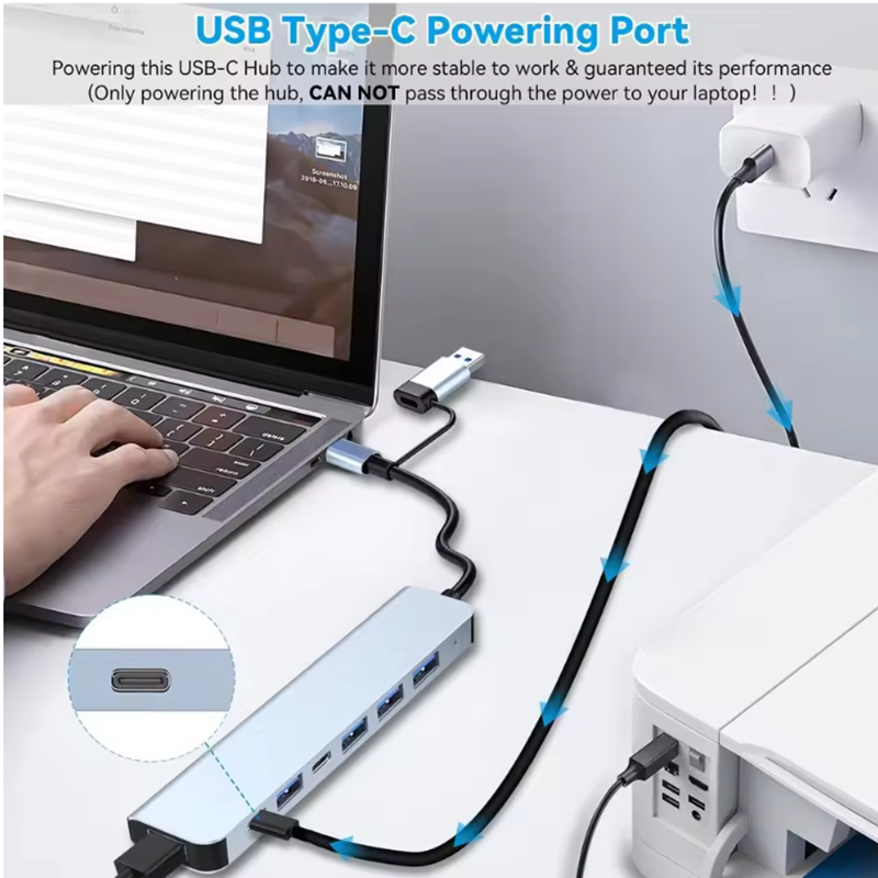 USB C Hub USB Splitter 8 in 1  - Audio Music Splitter บทวิจารณ์และราคา