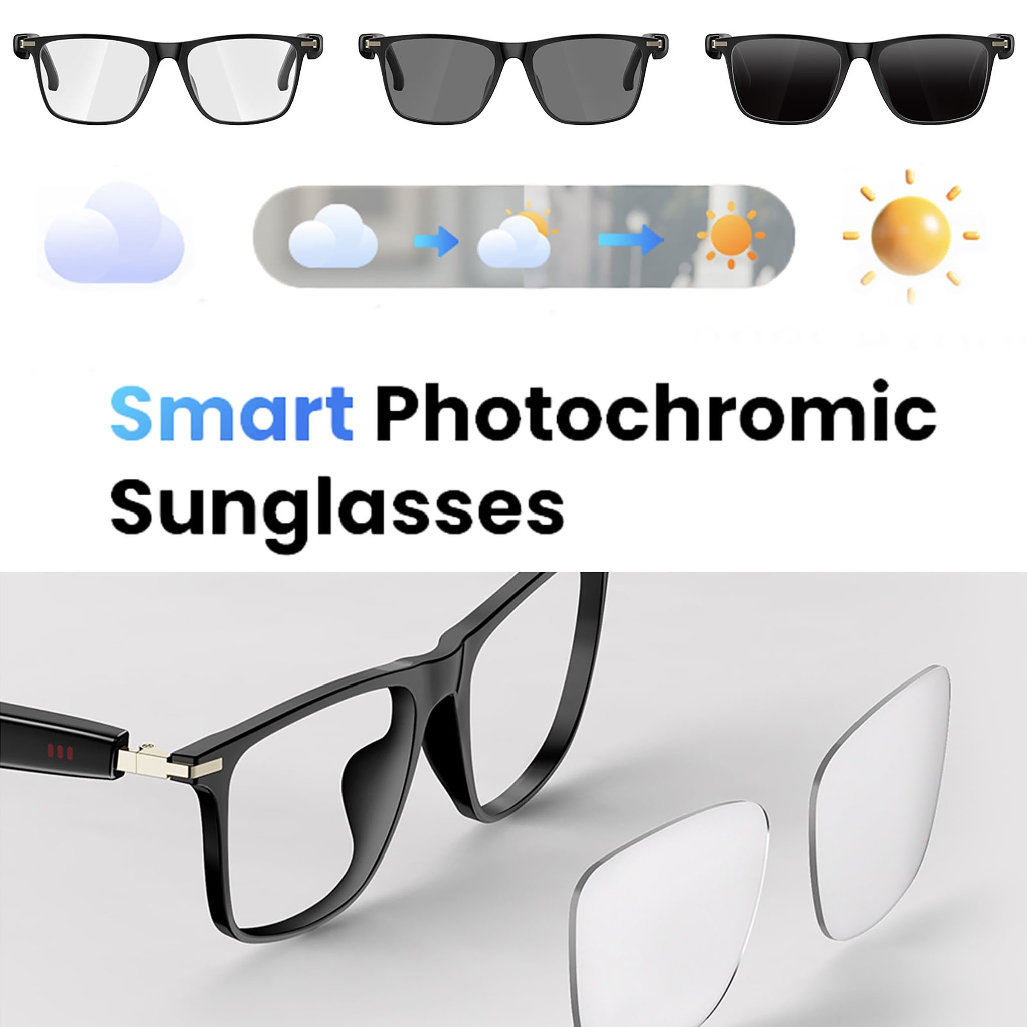 Black Smart Bluetooth Glasses  - Audio Music Bluetooth บทวิจารณ์และราคา